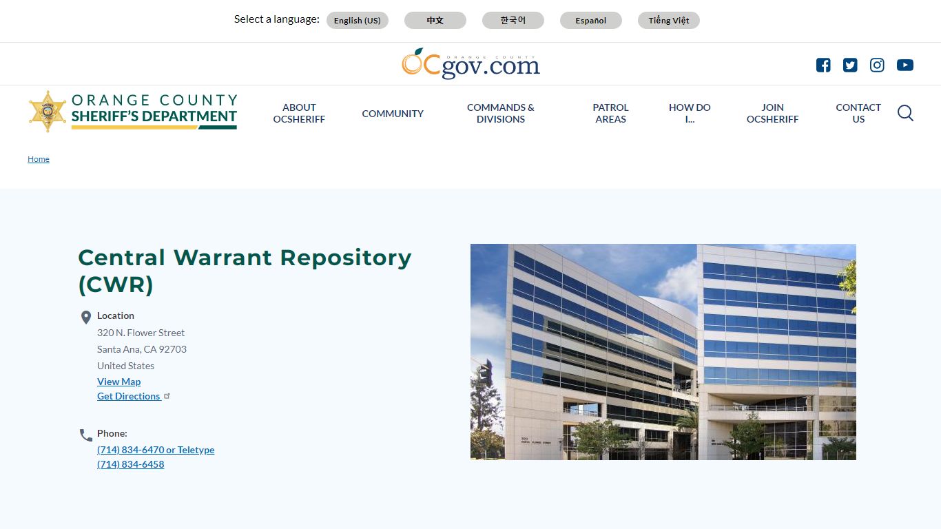 Central Warrant Repository (CWR) | Orange County California - Sheriff's ...